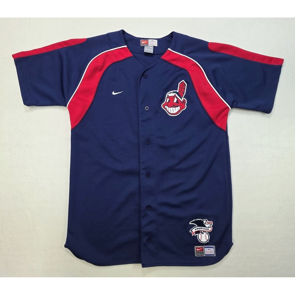 Cleveland Indians Chief Wahoo Nike Jersey Womens XL Patches Blue Red